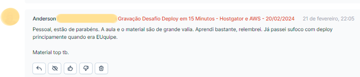 Depoimento de aluno enviado